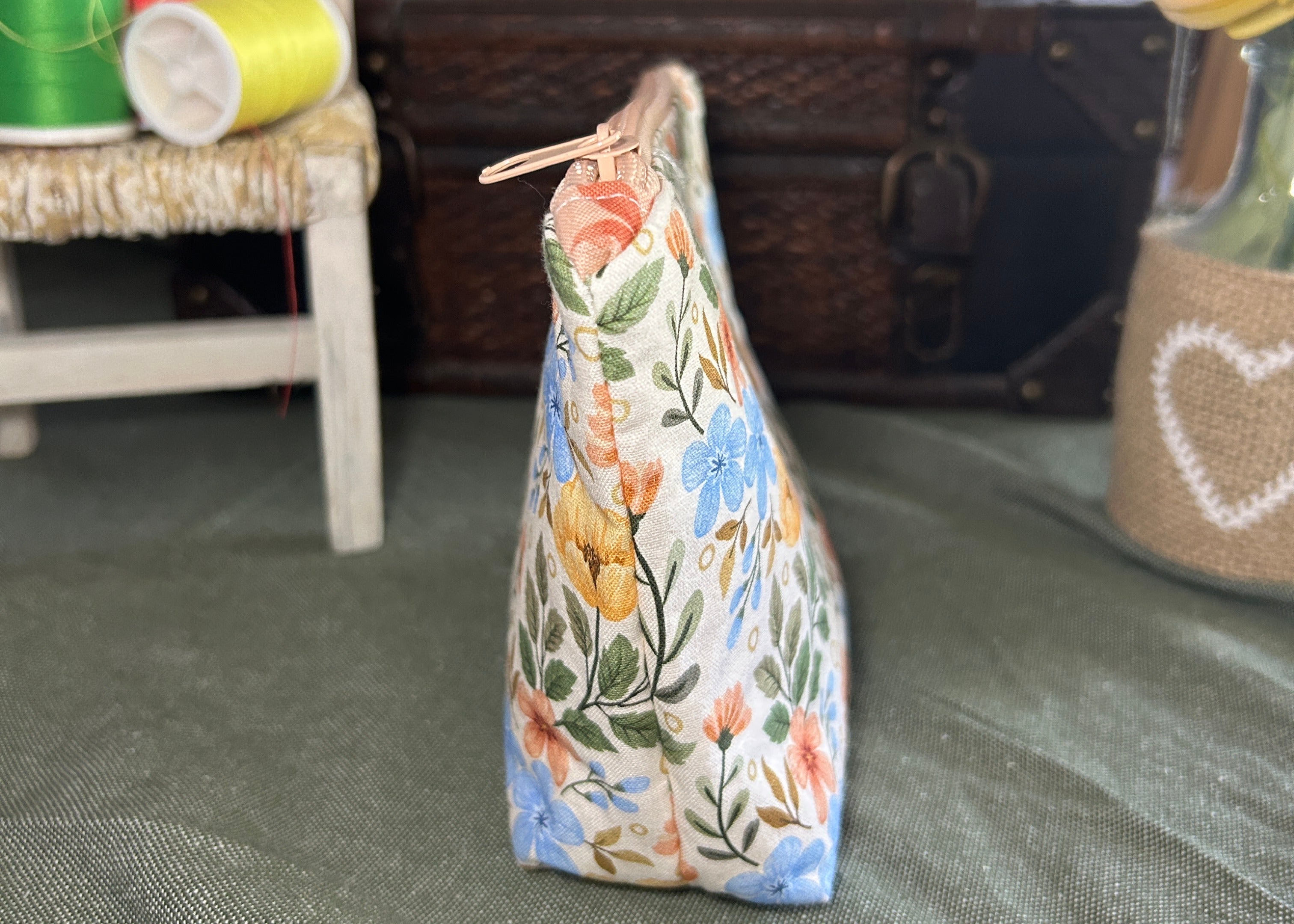 Peach and Blue Cosmetic Zipper Pouch