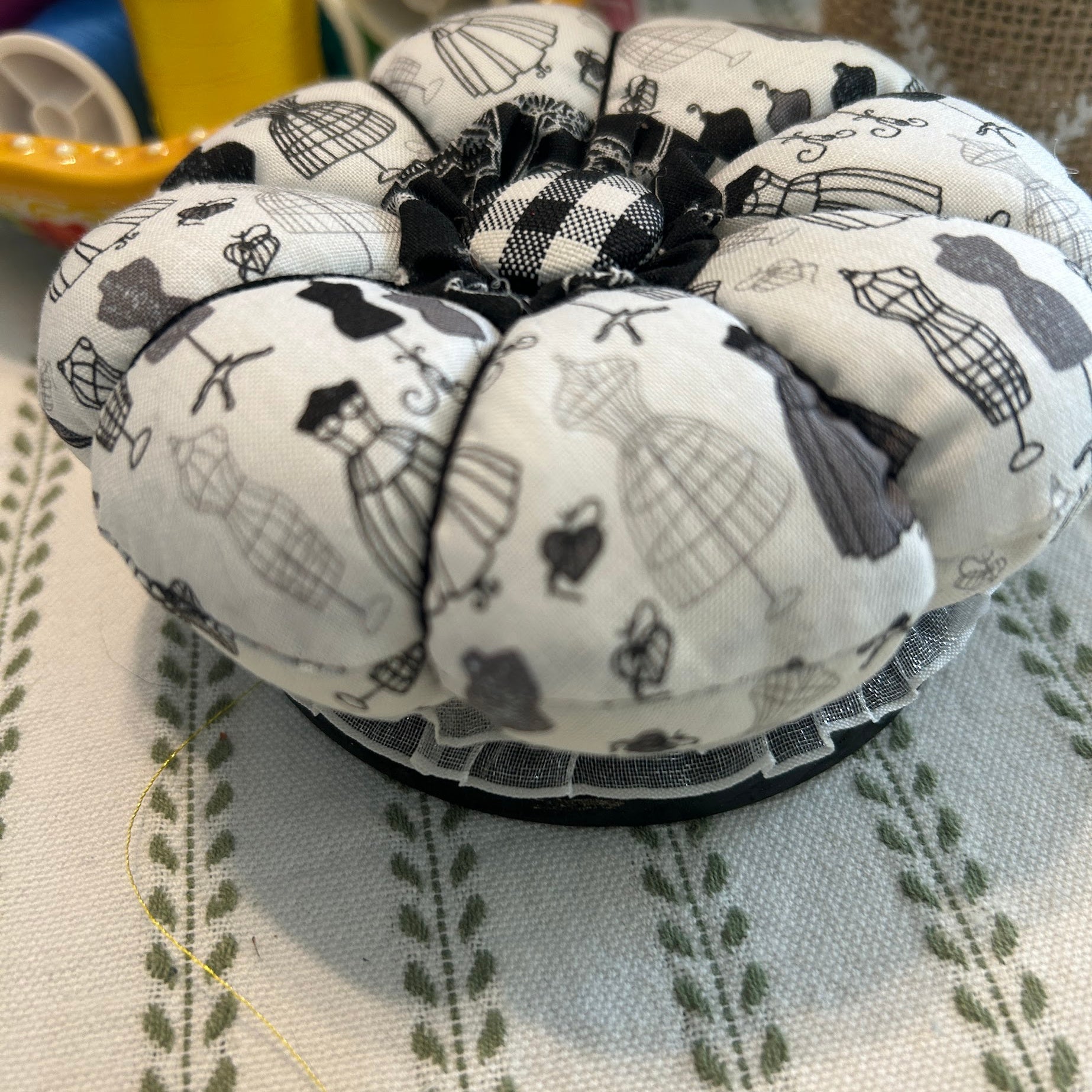 Pin Cushion - Dressmaker design - Black and White