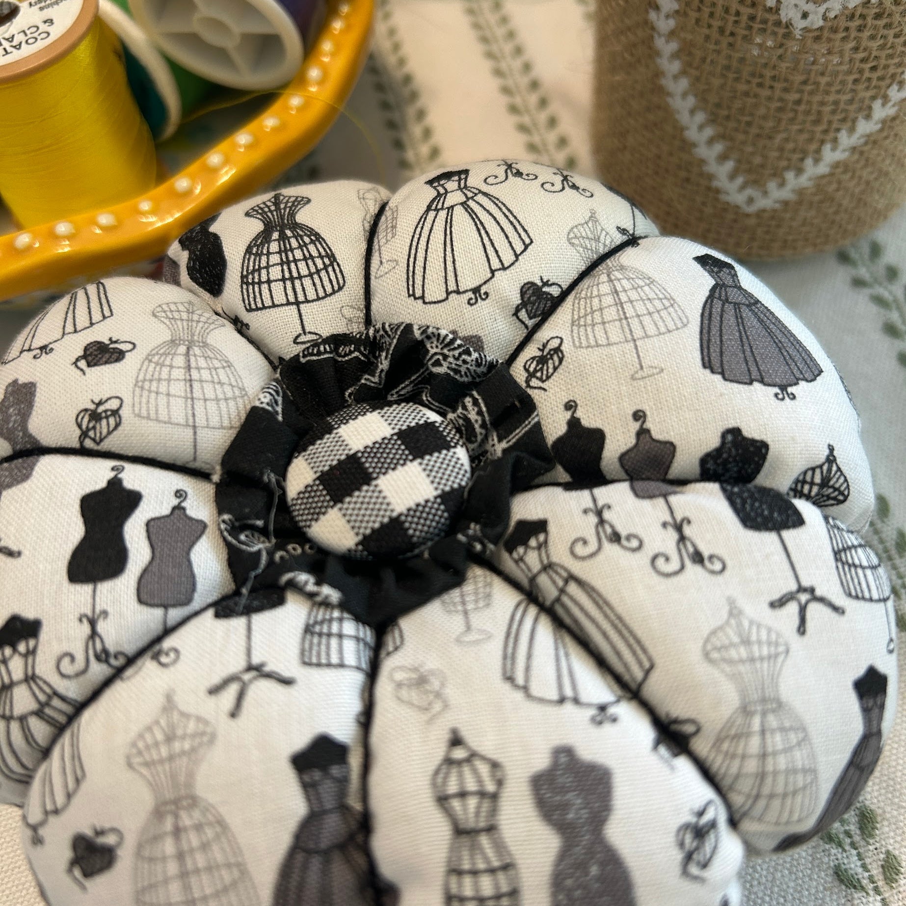 Pin Cushion - Dressmaker design - Black and White