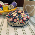 Pin Cushion - Facets on Navy Blue with Wooden Base