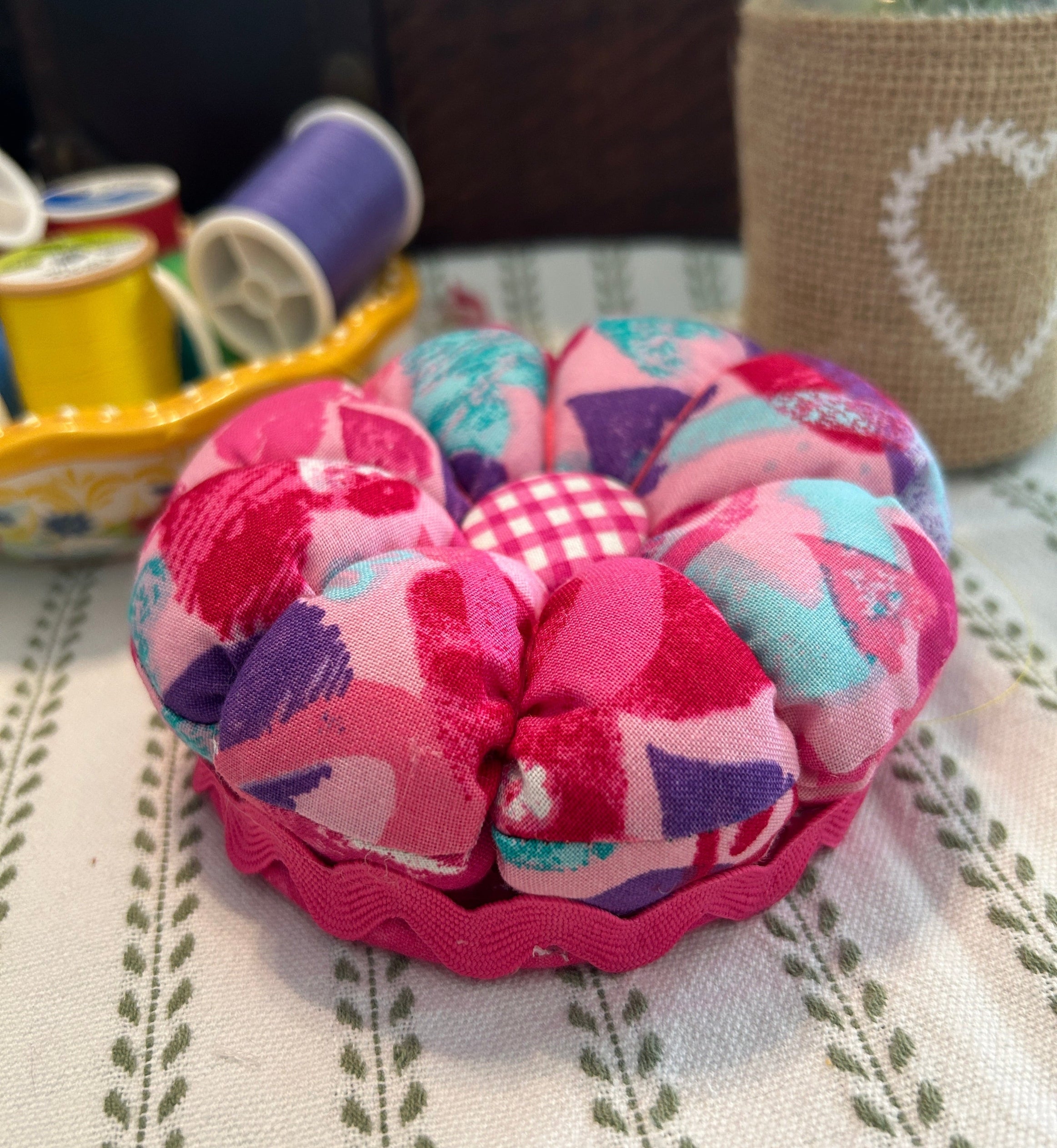 Pin Cushion with Pink and Purple hearts