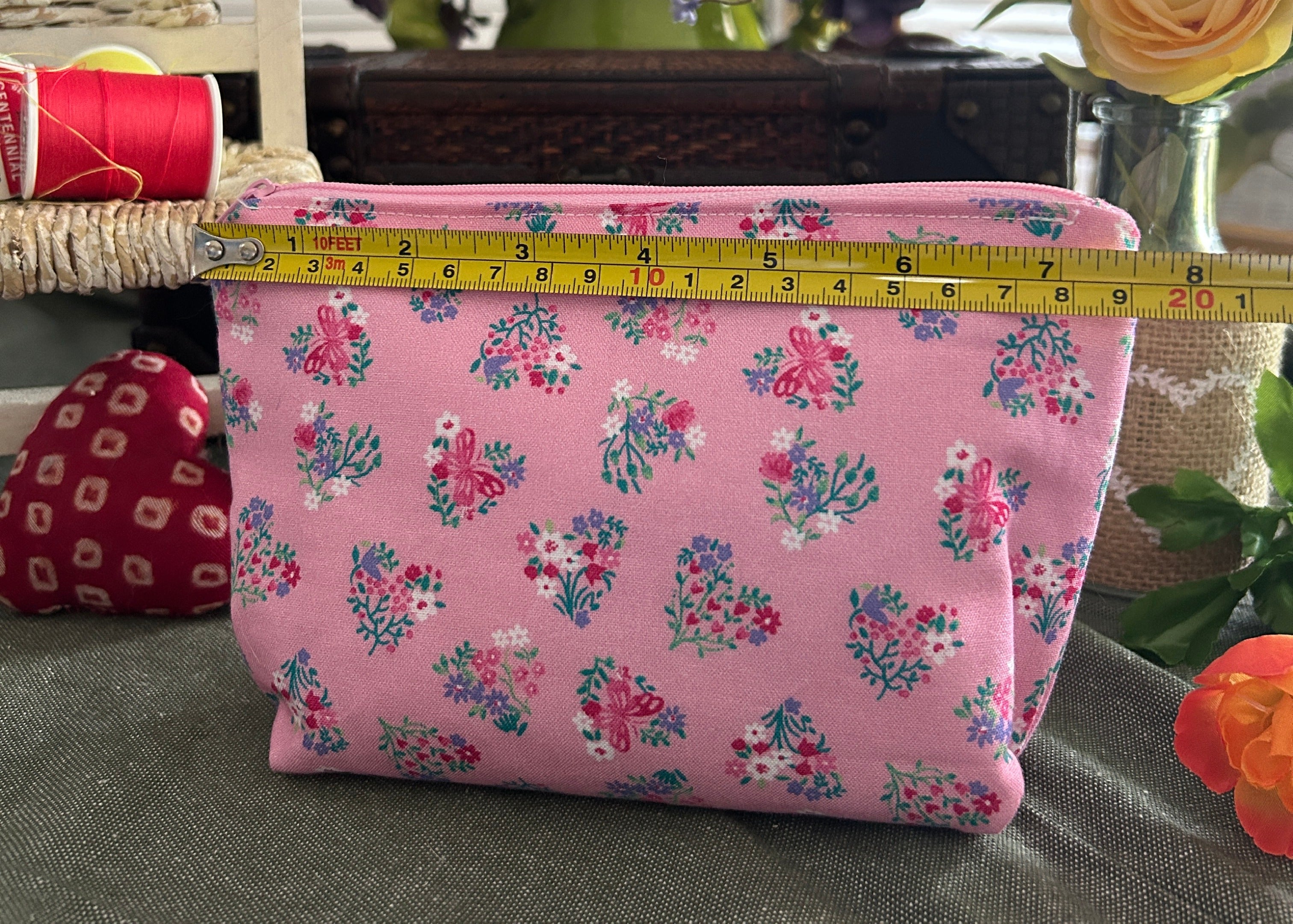 Pink Hearts and Elephants Cosmetic Zipper Pouch