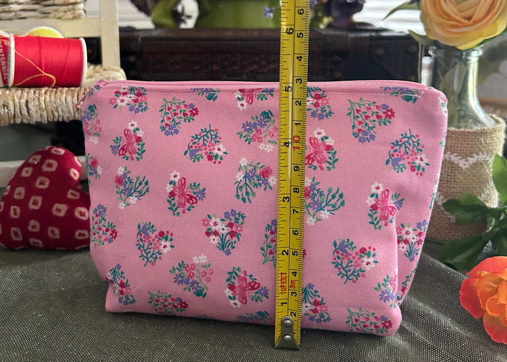 Pink Hearts and Elephants Cosmetic Zipper Pouch