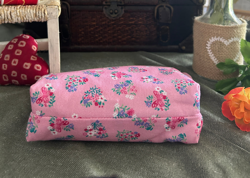 Pink Hearts and Elephants Cosmetic Zipper Pouch