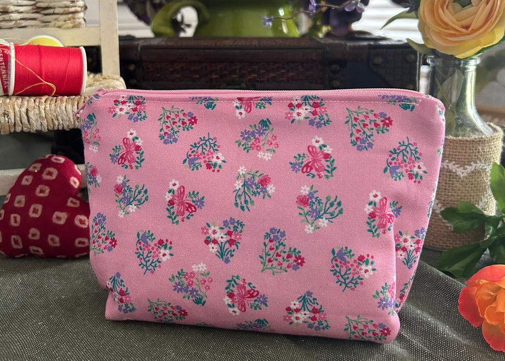 Pink Hearts and Elephants Cosmetic Zipper Pouch