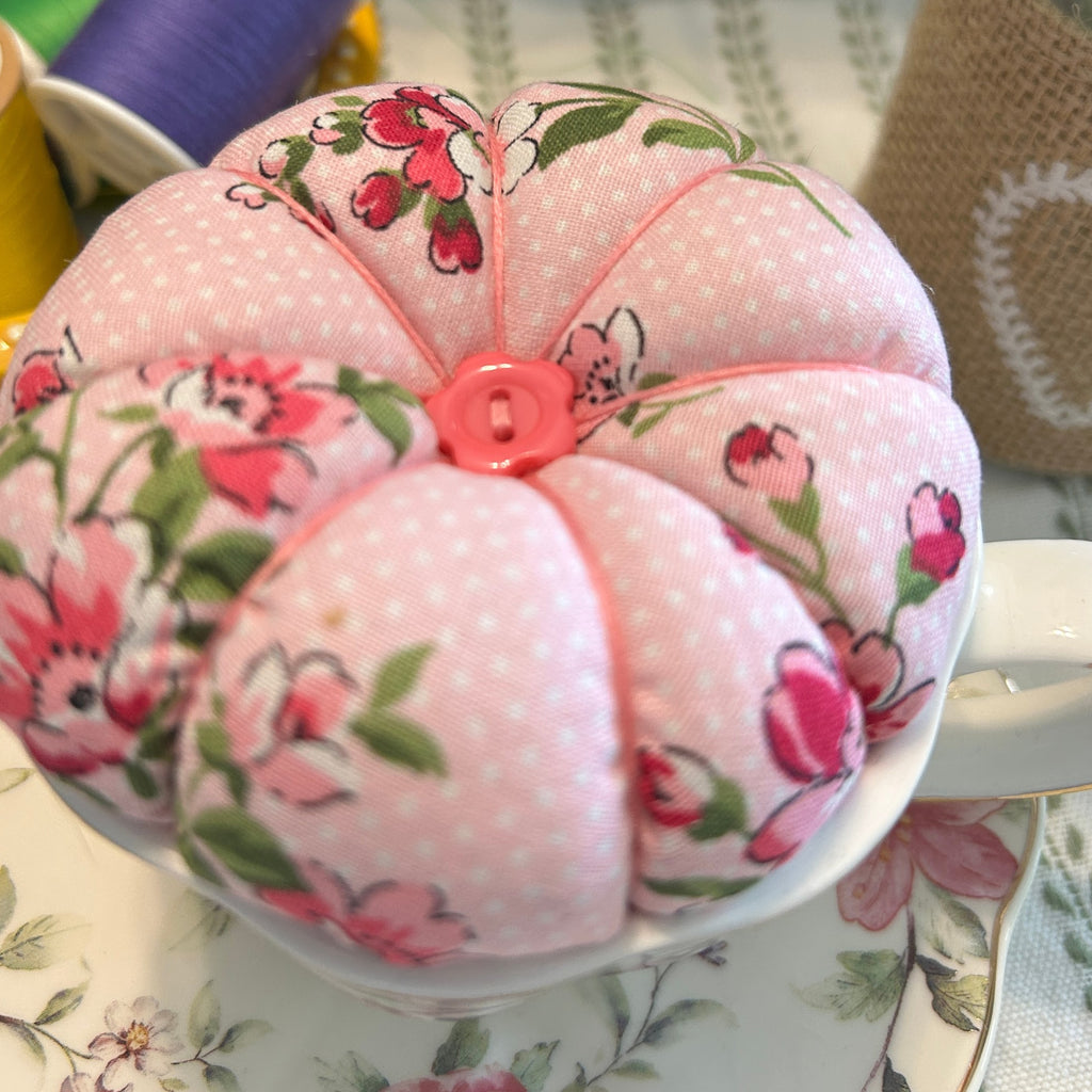 Pink Roses Tea Cup Pin Cushion