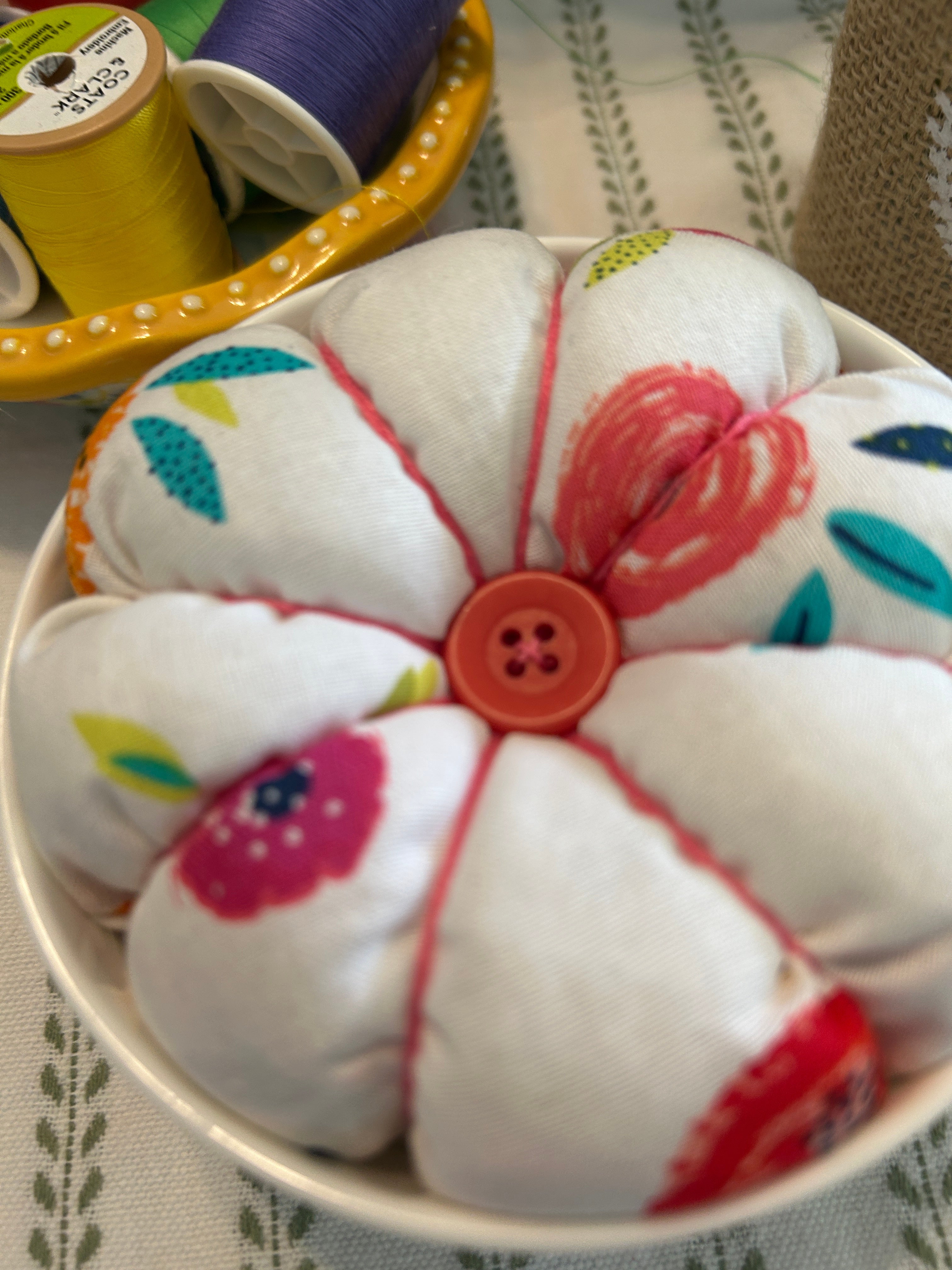 Hot Pink Floral Design in a Bowl Pin Cushion