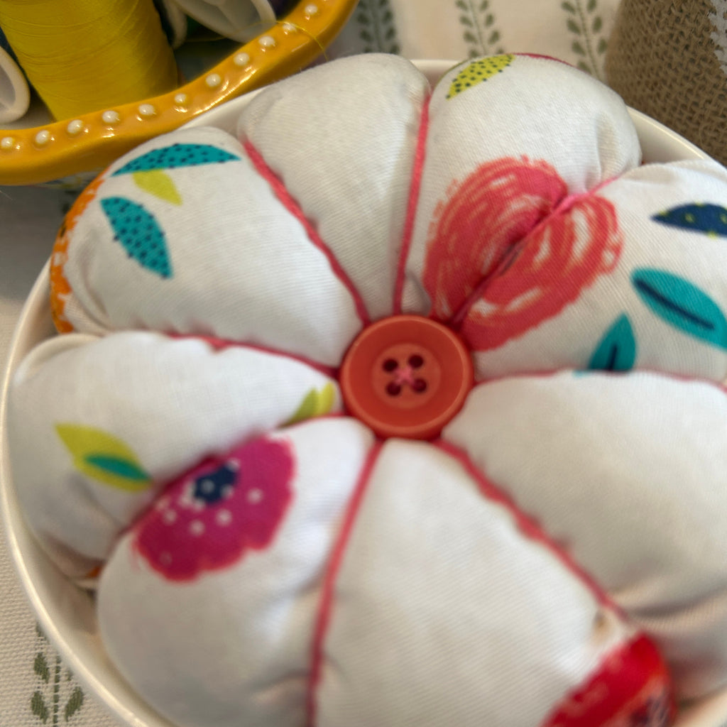 Hot Pink Floral Design in a Bowl Pin Cushion