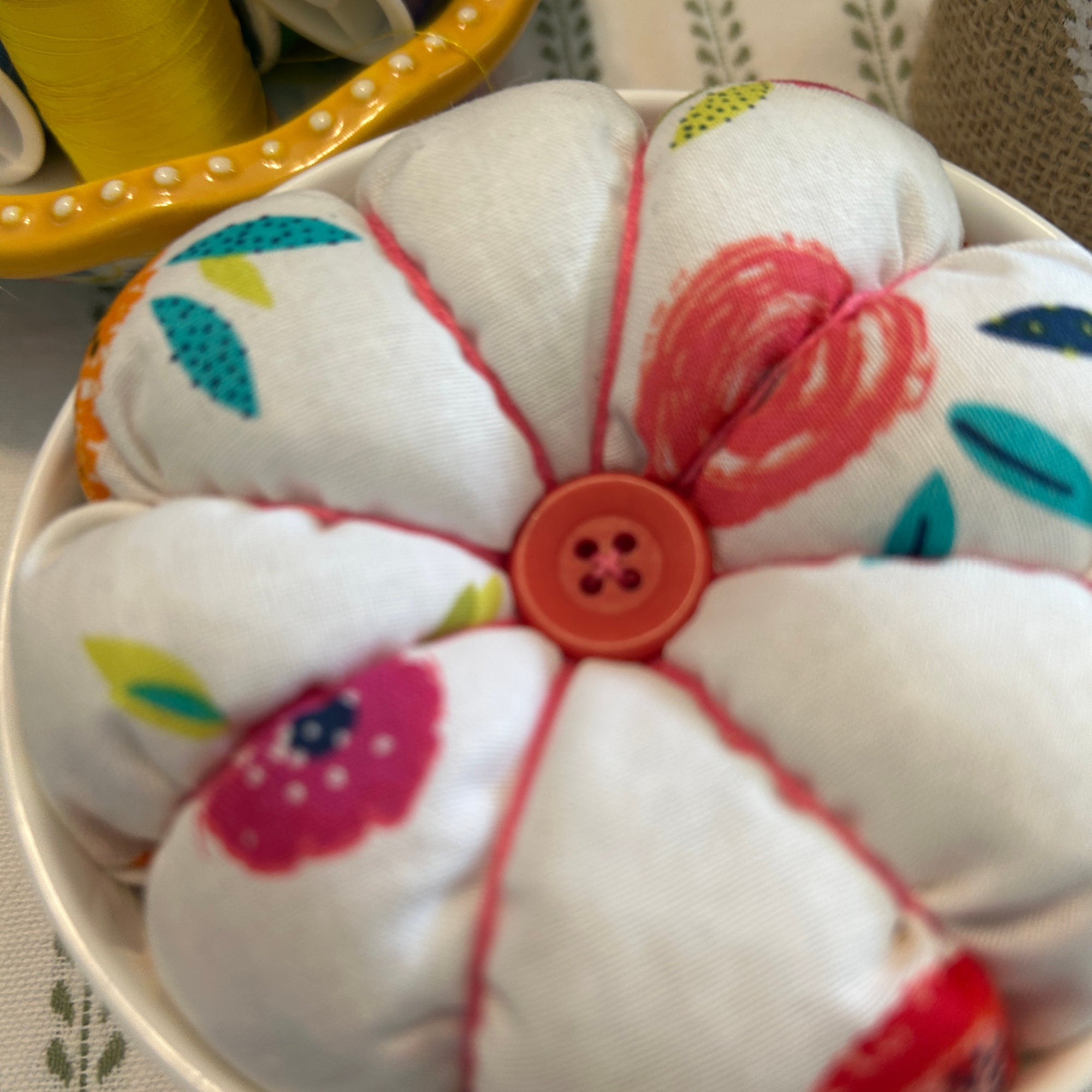 Hot Pink Floral Design in a Bowl Pin Cushion