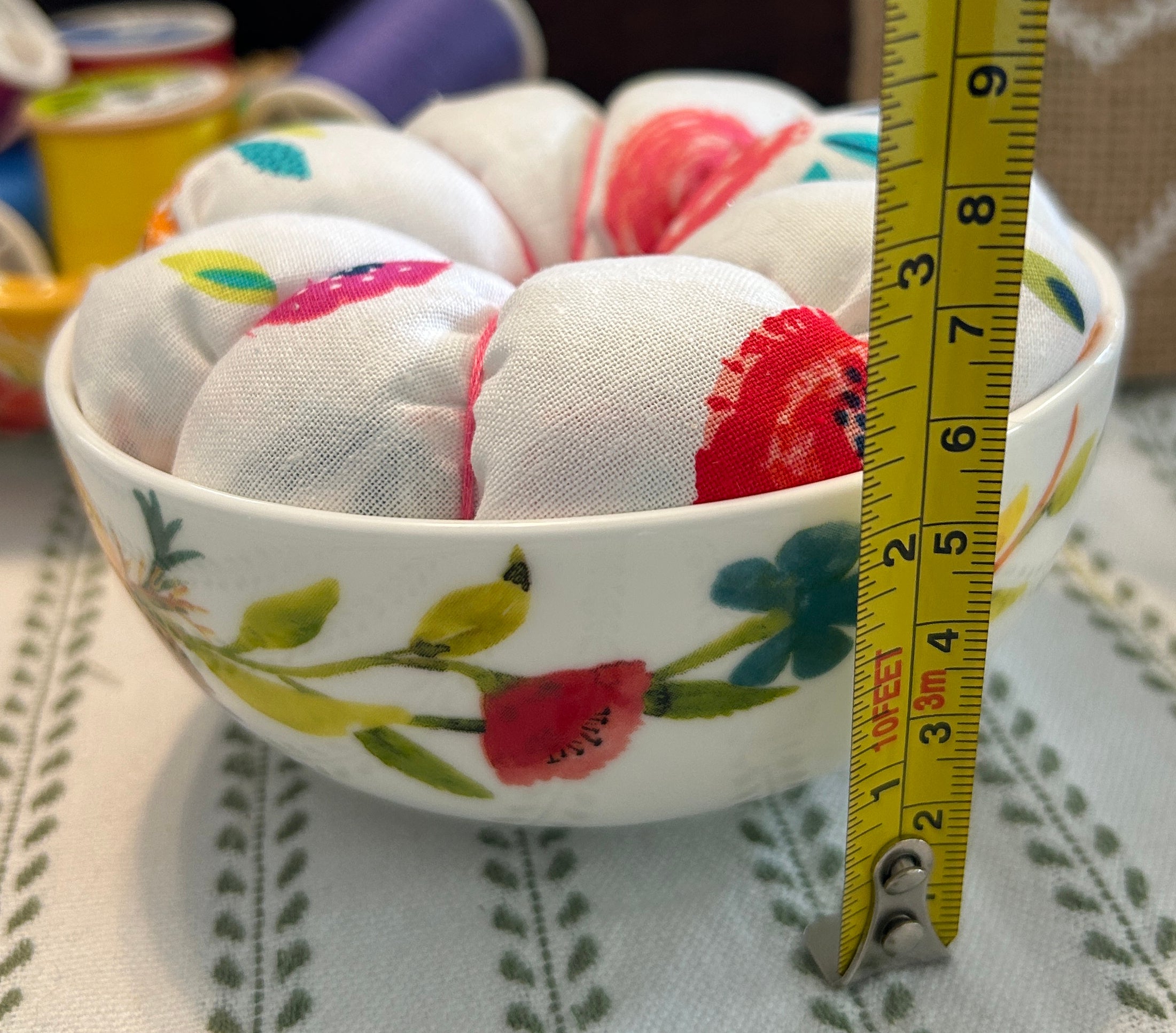 Hot Pink Floral Design in a Bowl Pin Cushion