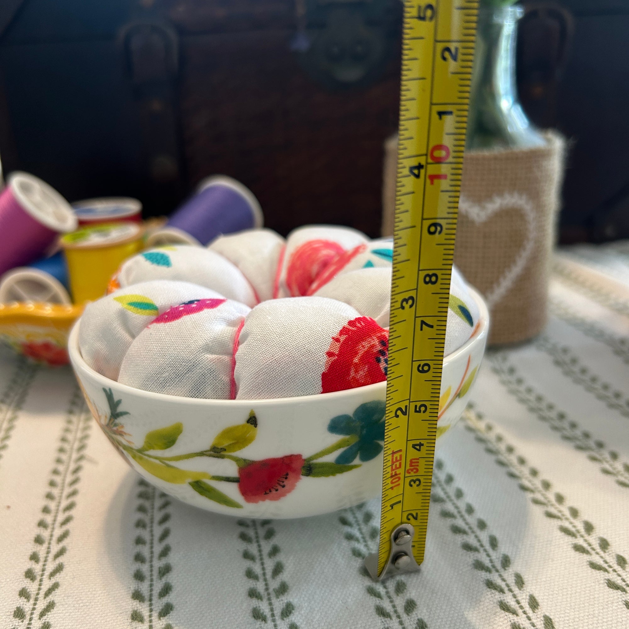 Hot Pink Floral Design in a Bowl Pin Cushion