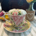 Dainty Pink and Yellow Tea Cup and Saucer Pin Cushion