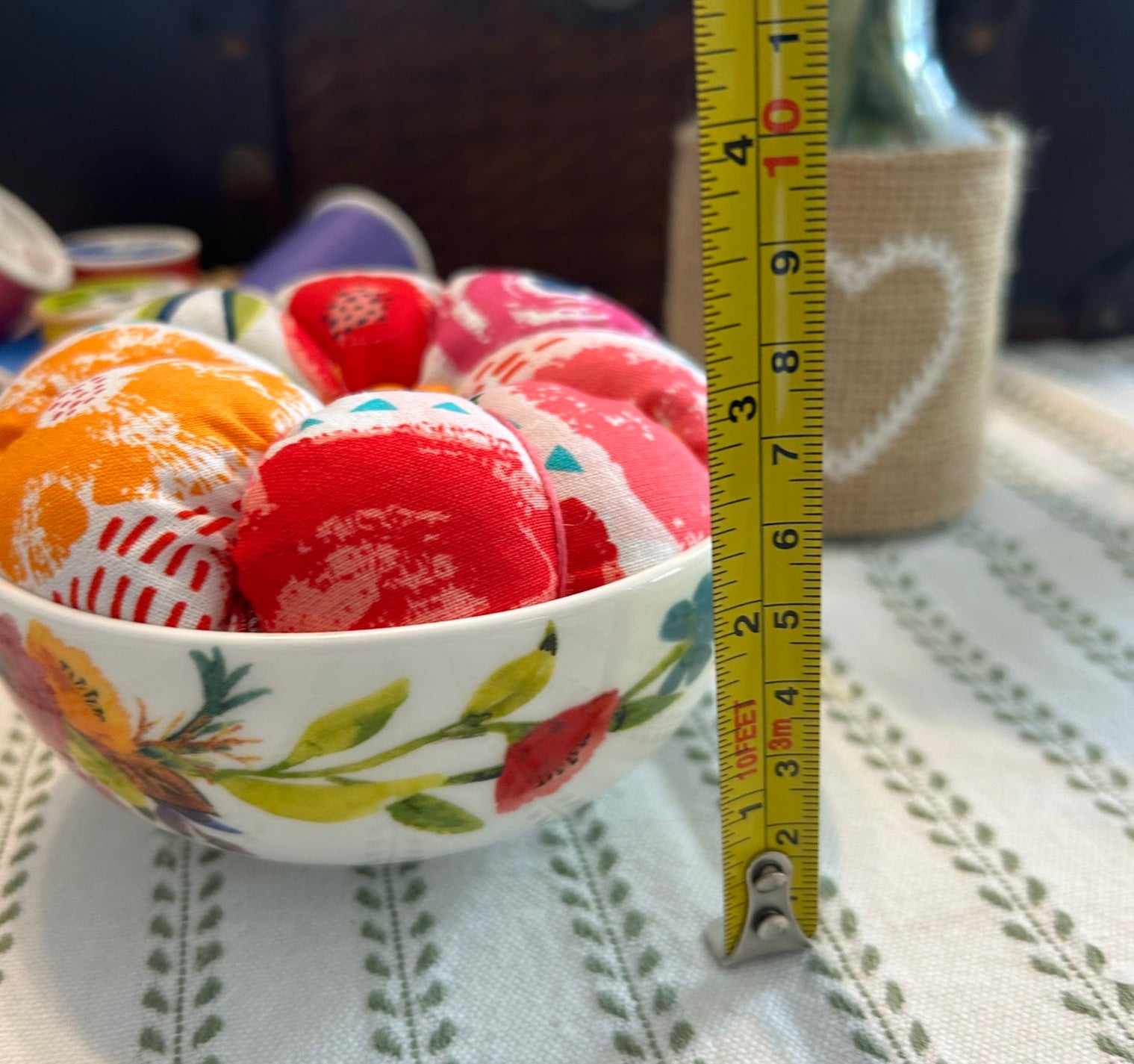 Bright Poppies in a Bowl Pin Cushion