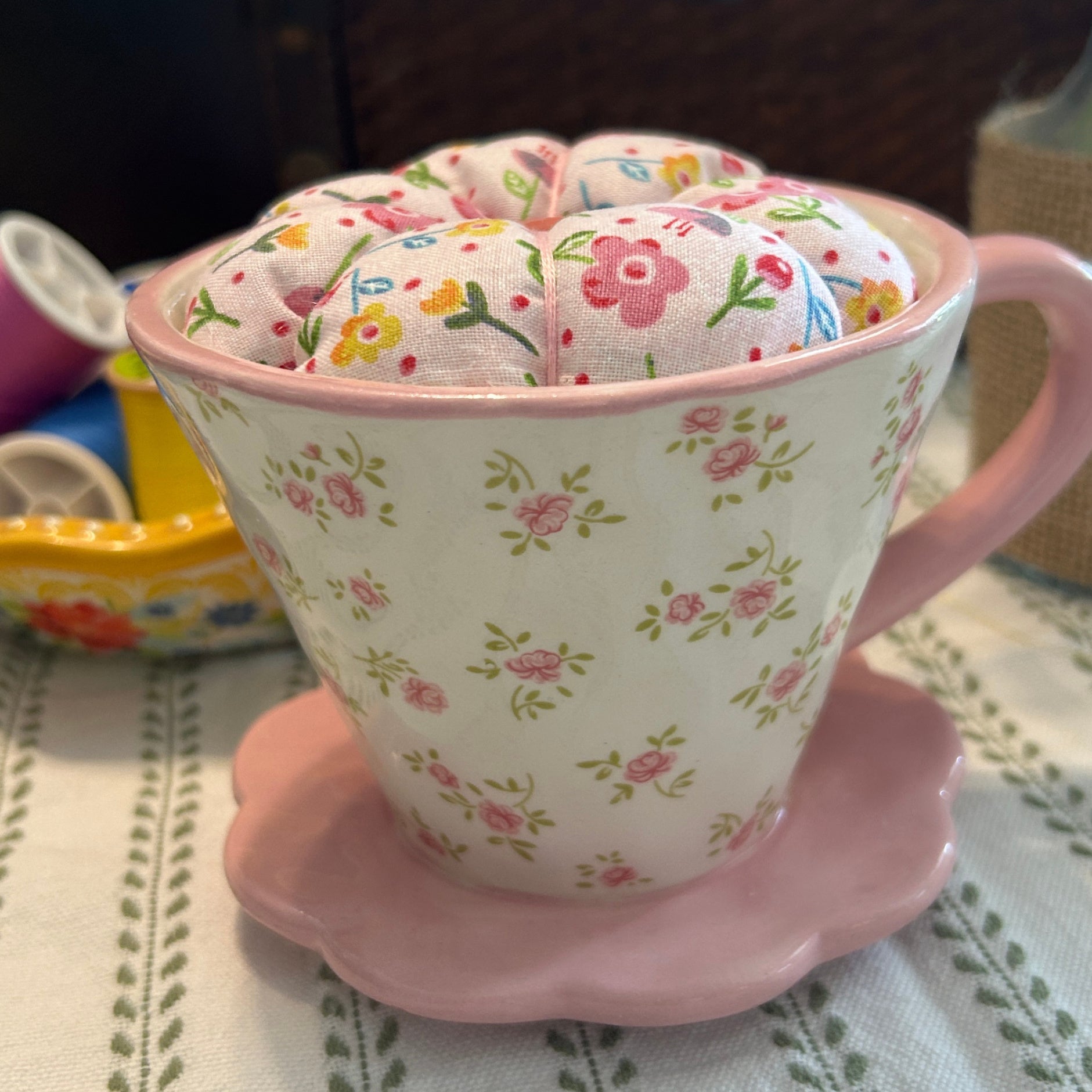 Pretty in Pink Tea Cup Pin Cushion