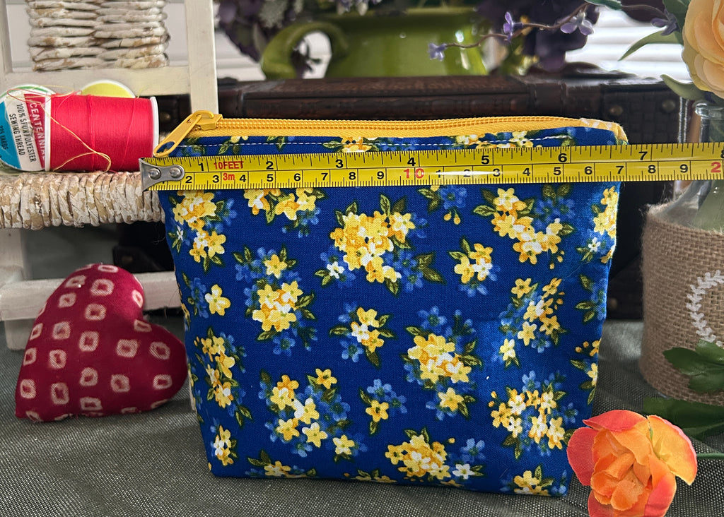 Royal Blue and Golden Yellow Floral Cosmetic Zipper Pouch (Copy)