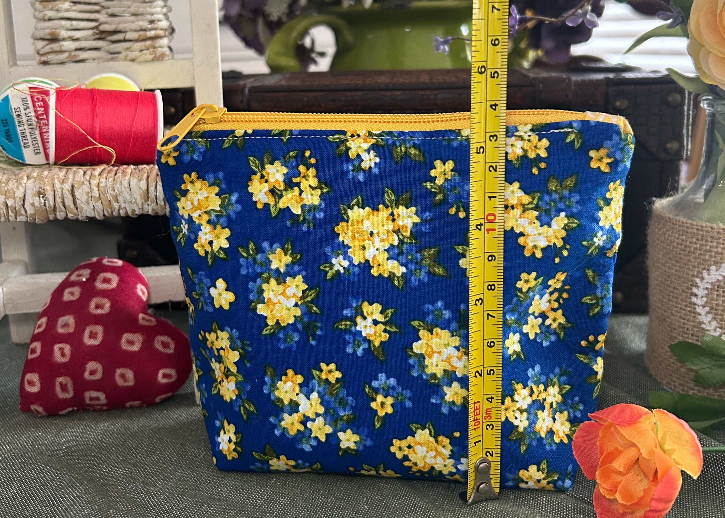 Royal Blue and Golden Yellow Floral Cosmetic Zipper Pouch (Copy)
