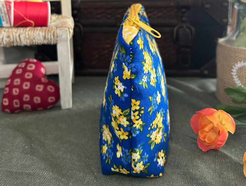 Royal Blue and Golden Yellow Floral Cosmetic Zipper Pouch (Copy)
