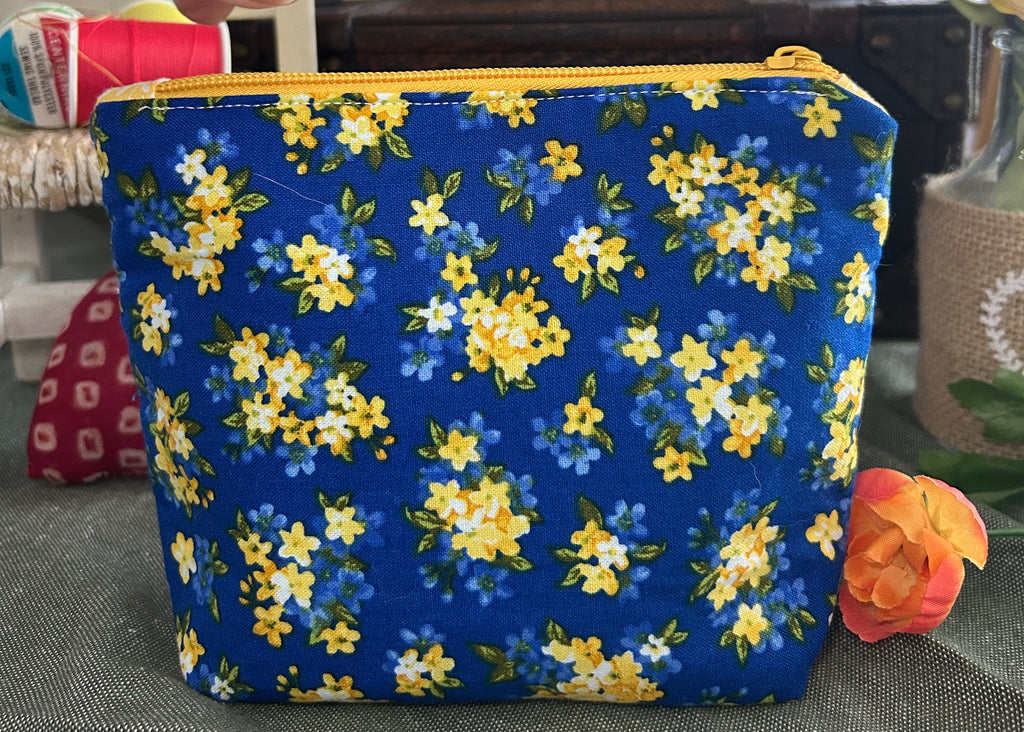 Royal Blue and Golden Yellow Floral Cosmetic Zipper Pouch (Copy)