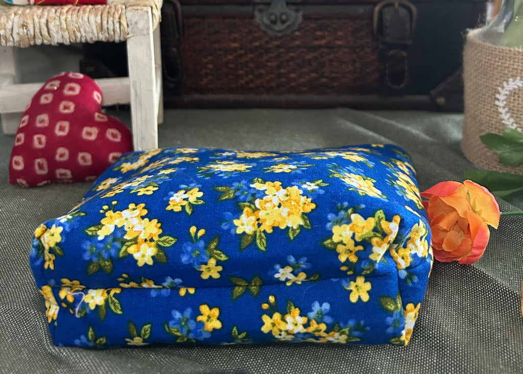 Royal Blue and Golden Yellow Floral Cosmetic Zipper Pouch (Copy)