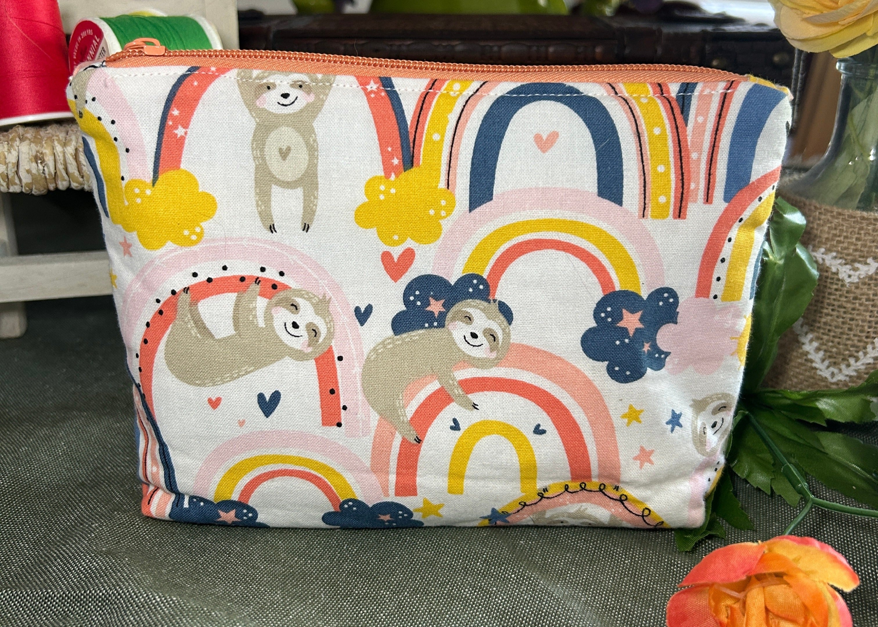 Sloths and Rainbows Cosmetic Zipper Pouch