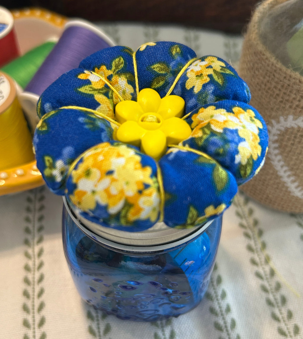 Tiny Blue Mason Jar Sewing Kit