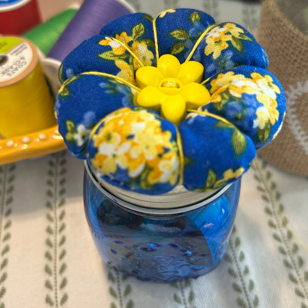Tiny Blue Mason Jar Sewing Kit