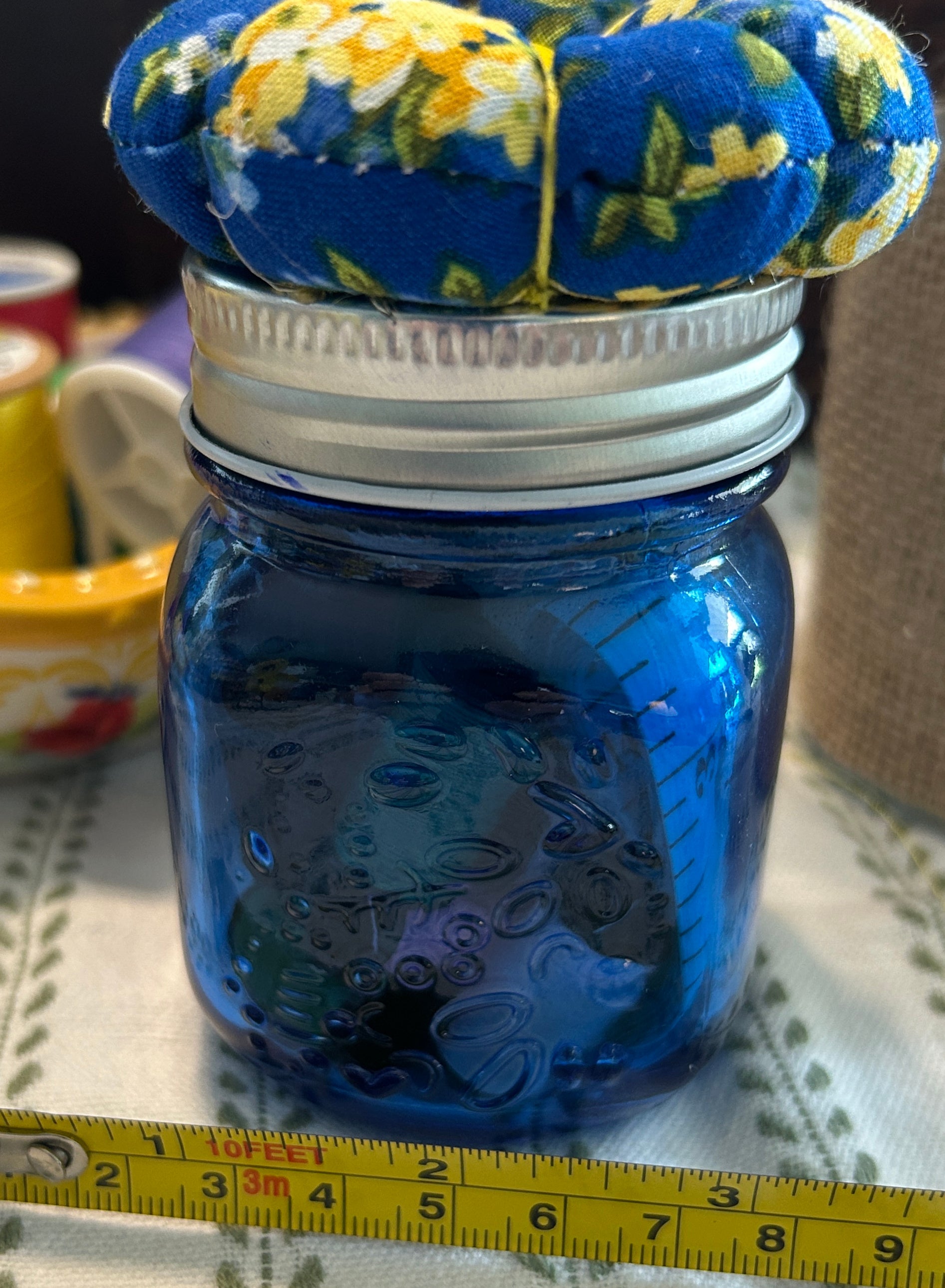 Tiny Blue Mason Jar Sewing Kit
