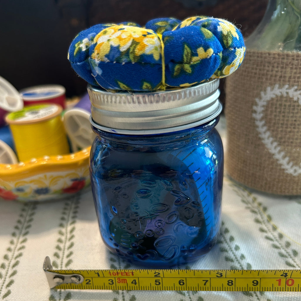 Tiny Blue Mason Jar Sewing Kit