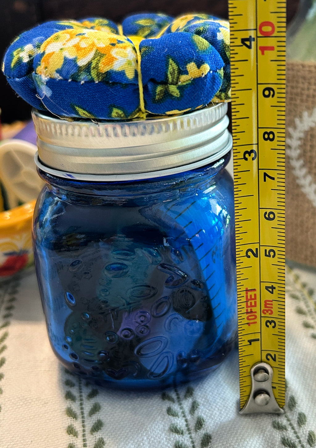 Tiny Blue Mason Jar Sewing Kit