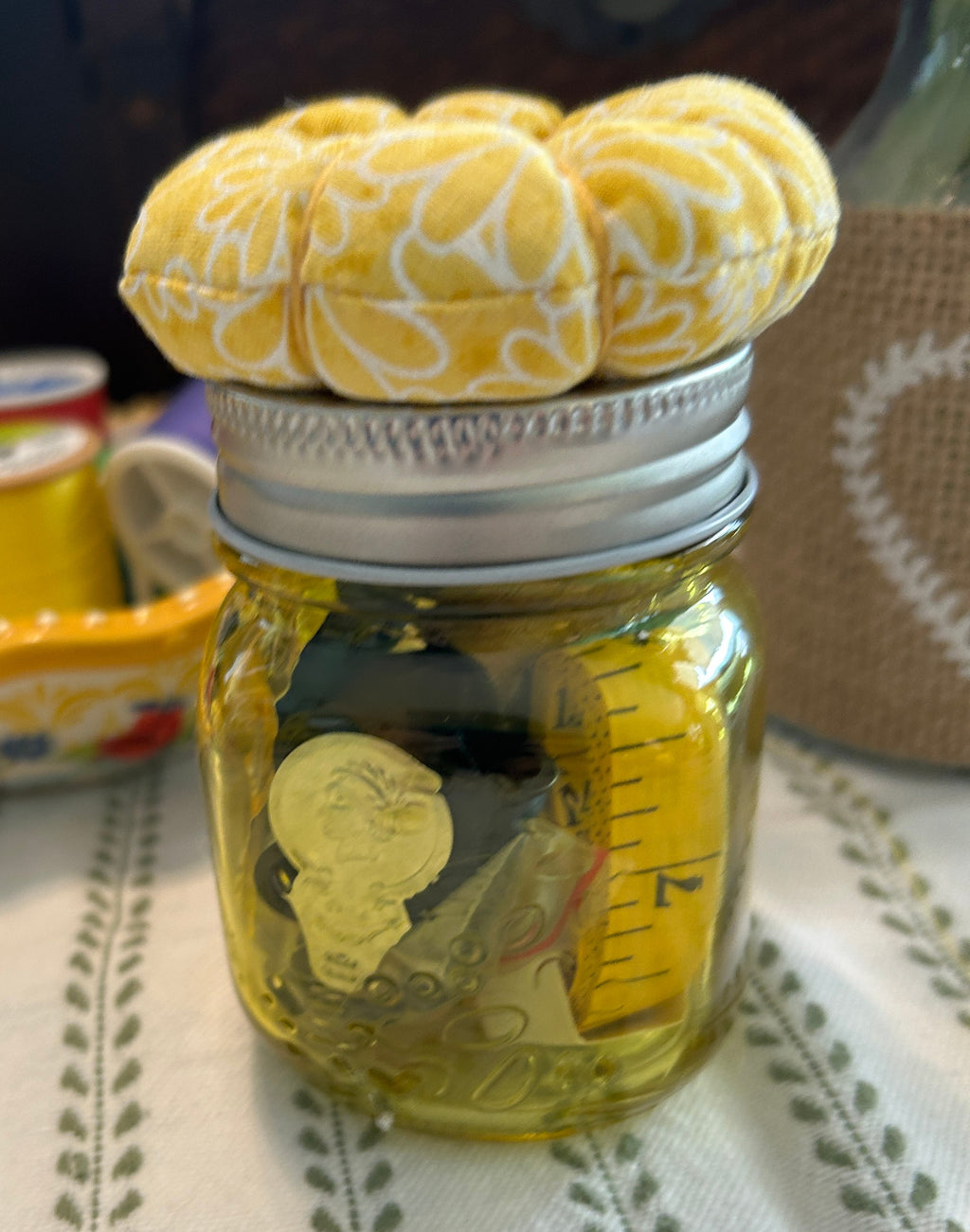 Tiny Yellow Mason Jar Sewing Kit