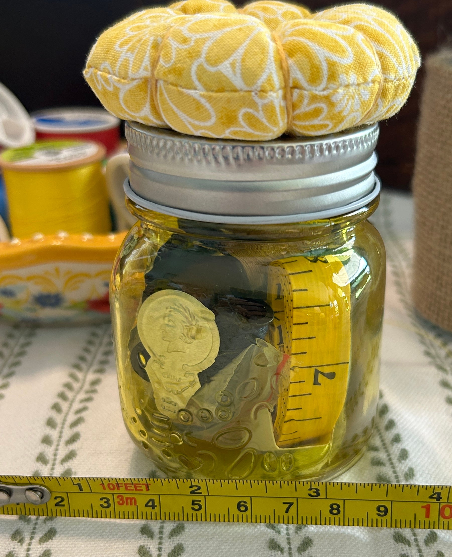 Tiny Yellow Mason Jar Sewing Kit