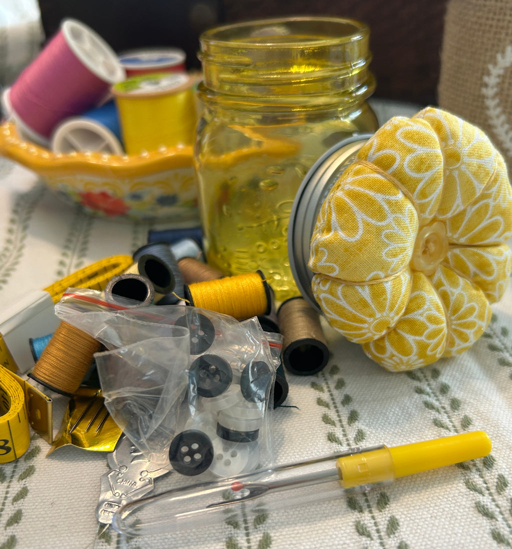 Tiny Yellow Mason Jar Sewing Kit