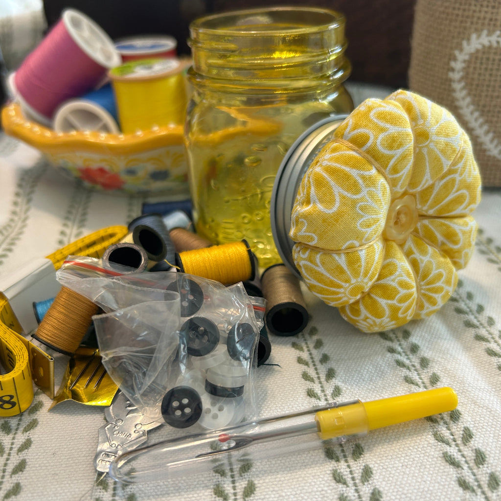 Tiny Yellow Mason Jar Sewing Kit