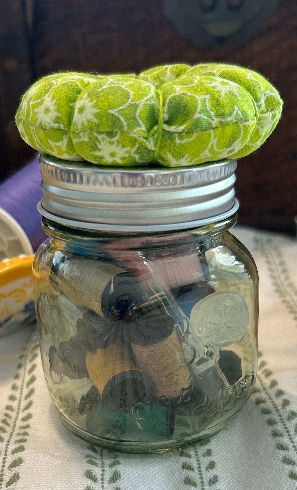 Tiny  Green Mason Jar Sewing Kit