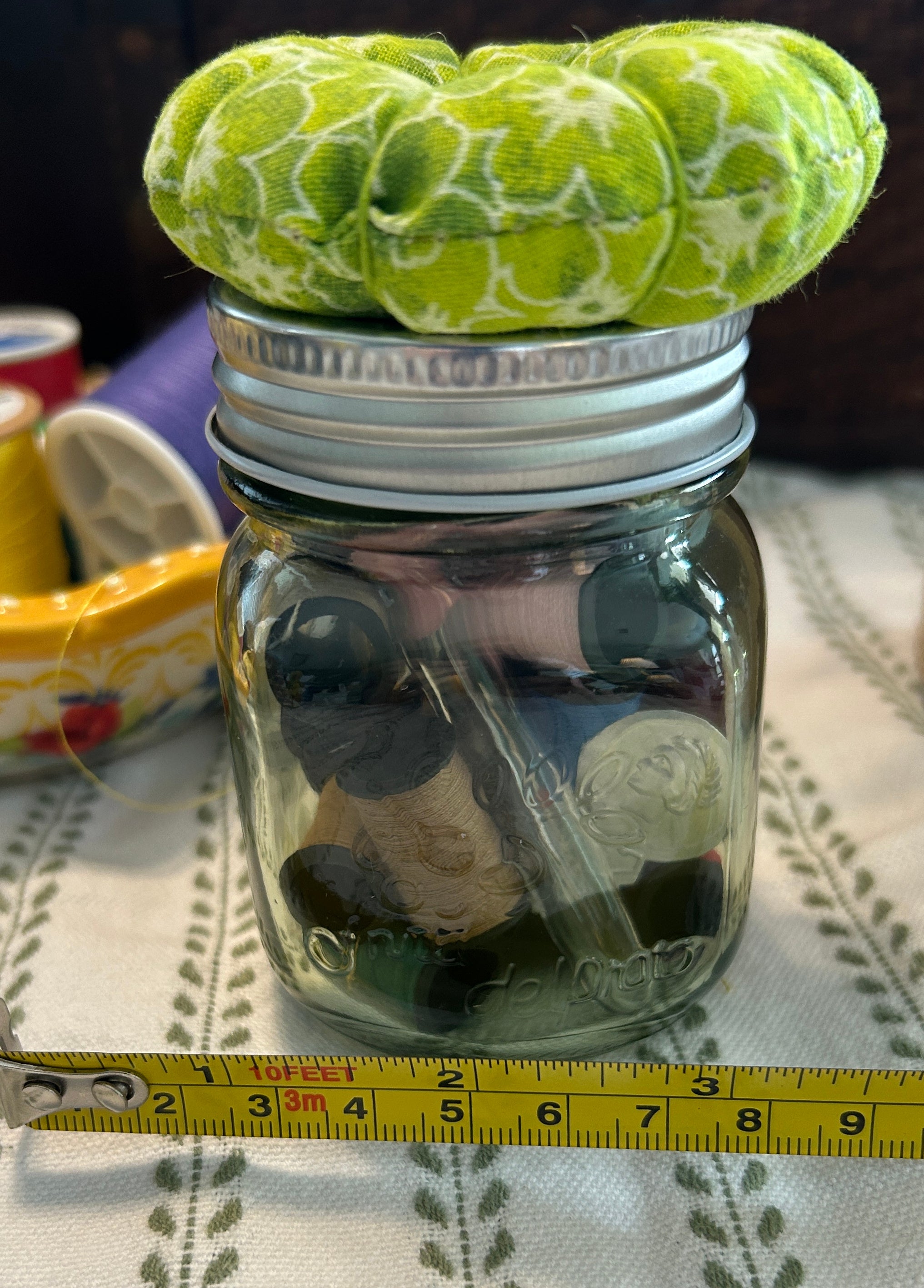 Tiny  Green Mason Jar Sewing Kit