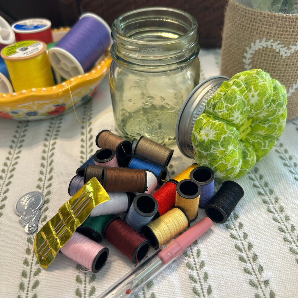 Tiny  Green Mason Jar Sewing Kit