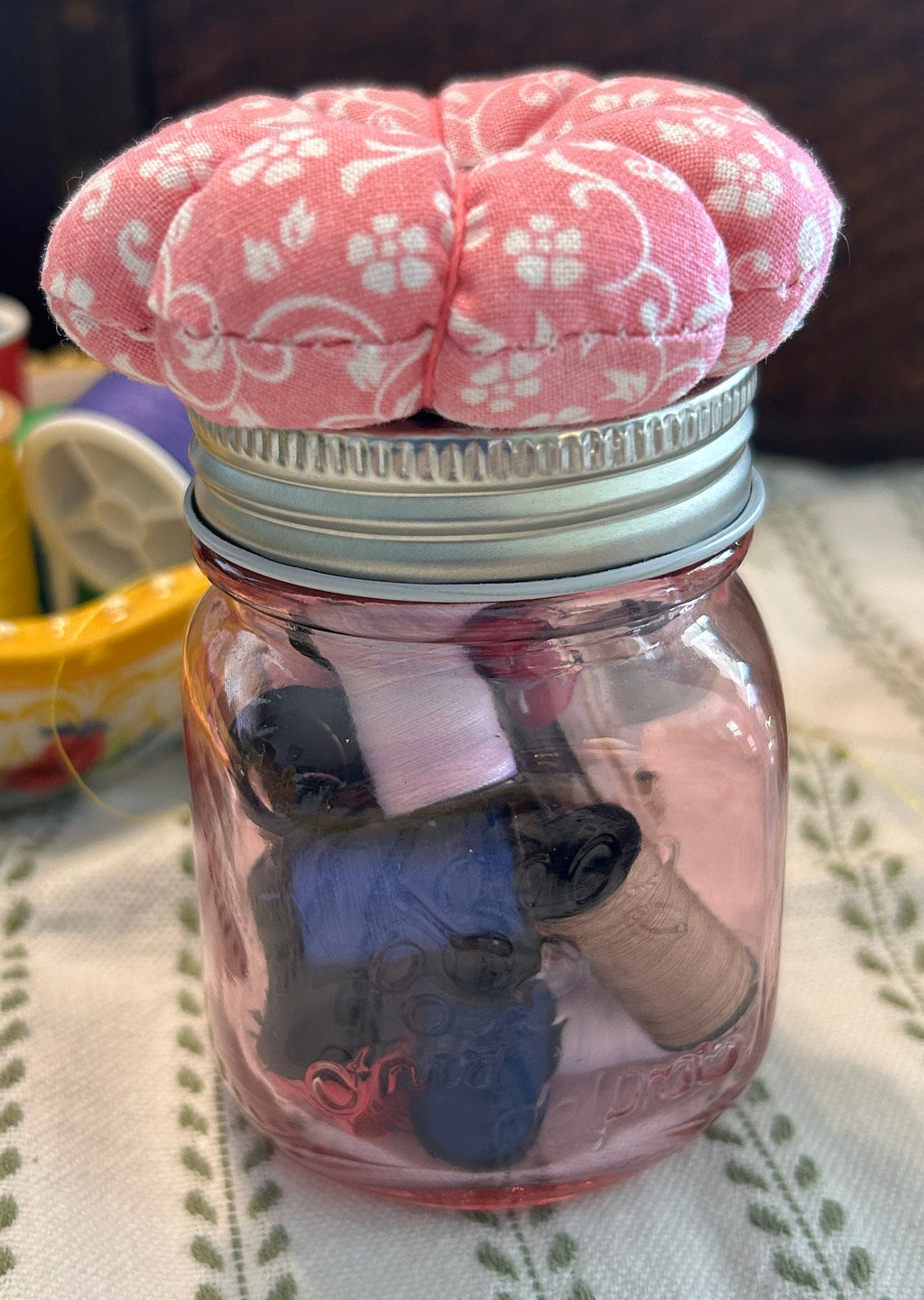 Tiny Pink Mason Jar Sewing Kit