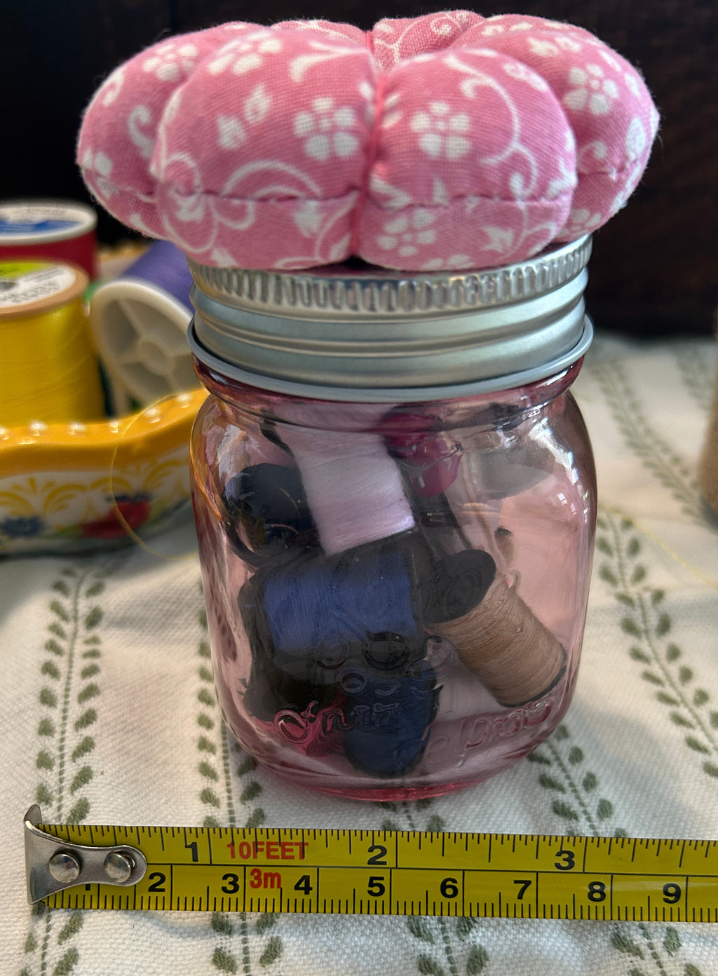 Tiny Pink Mason Jar Sewing Kit