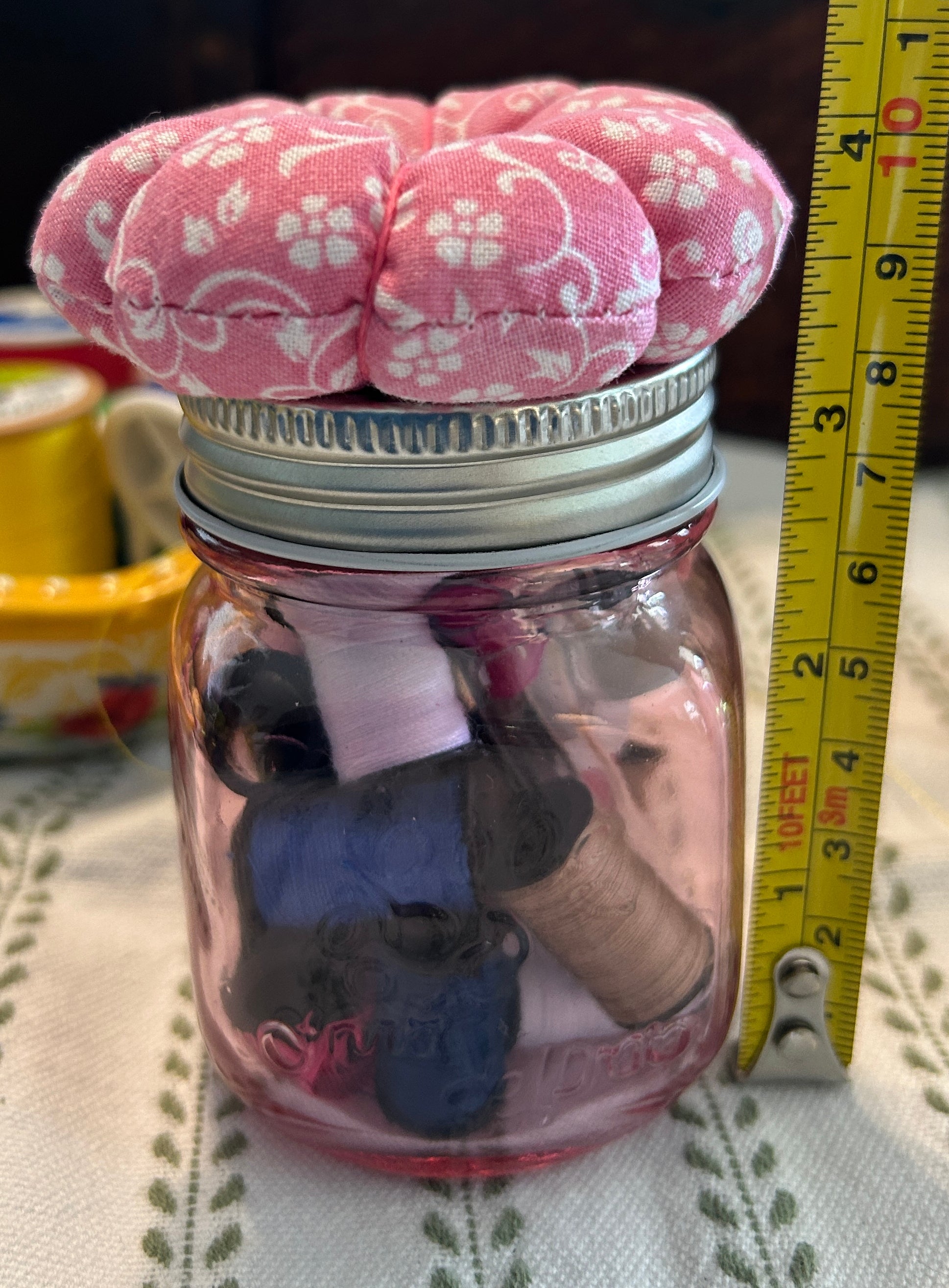 Tiny Pink Mason Jar Sewing Kit
