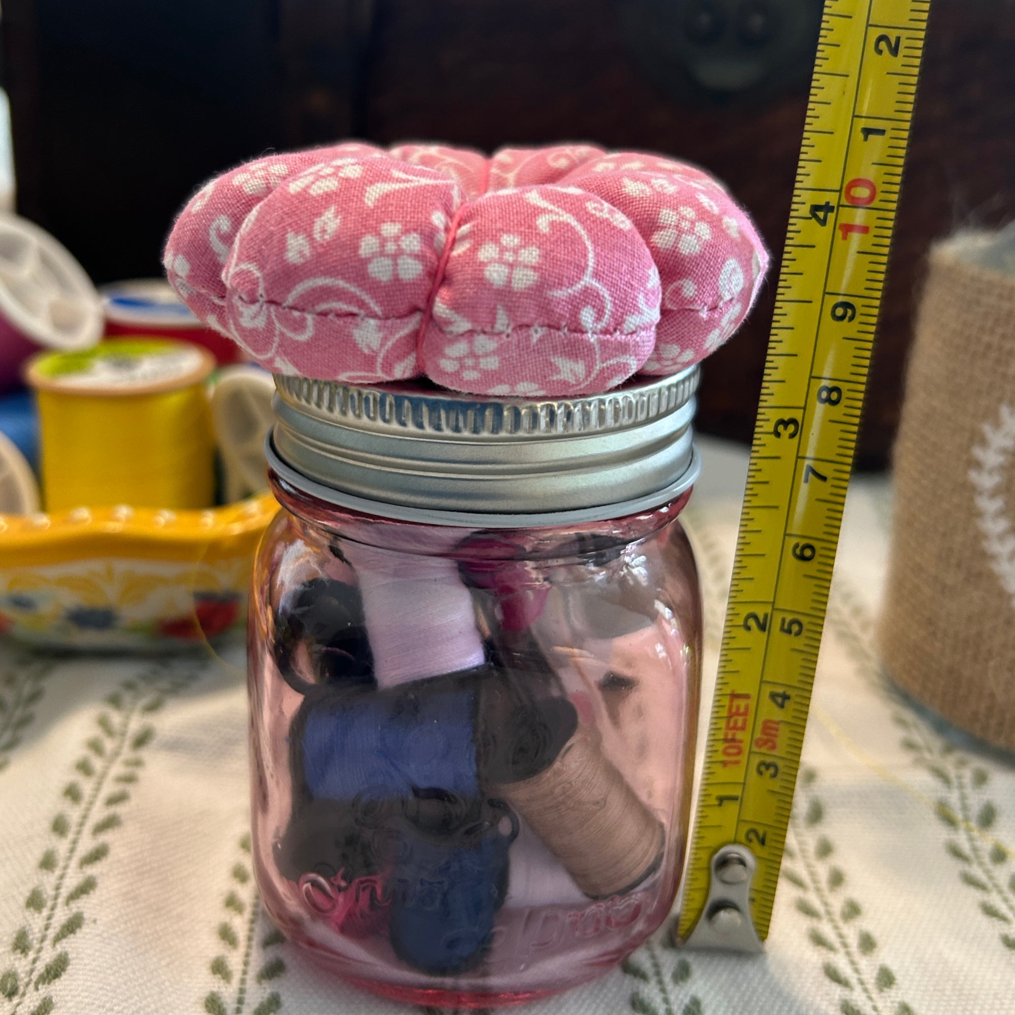 Tiny Pink Mason Jar Sewing Kit