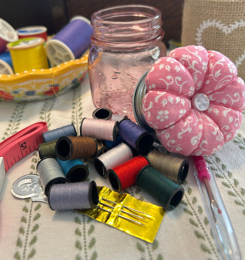 Tiny Pink Mason Jar Sewing Kit
