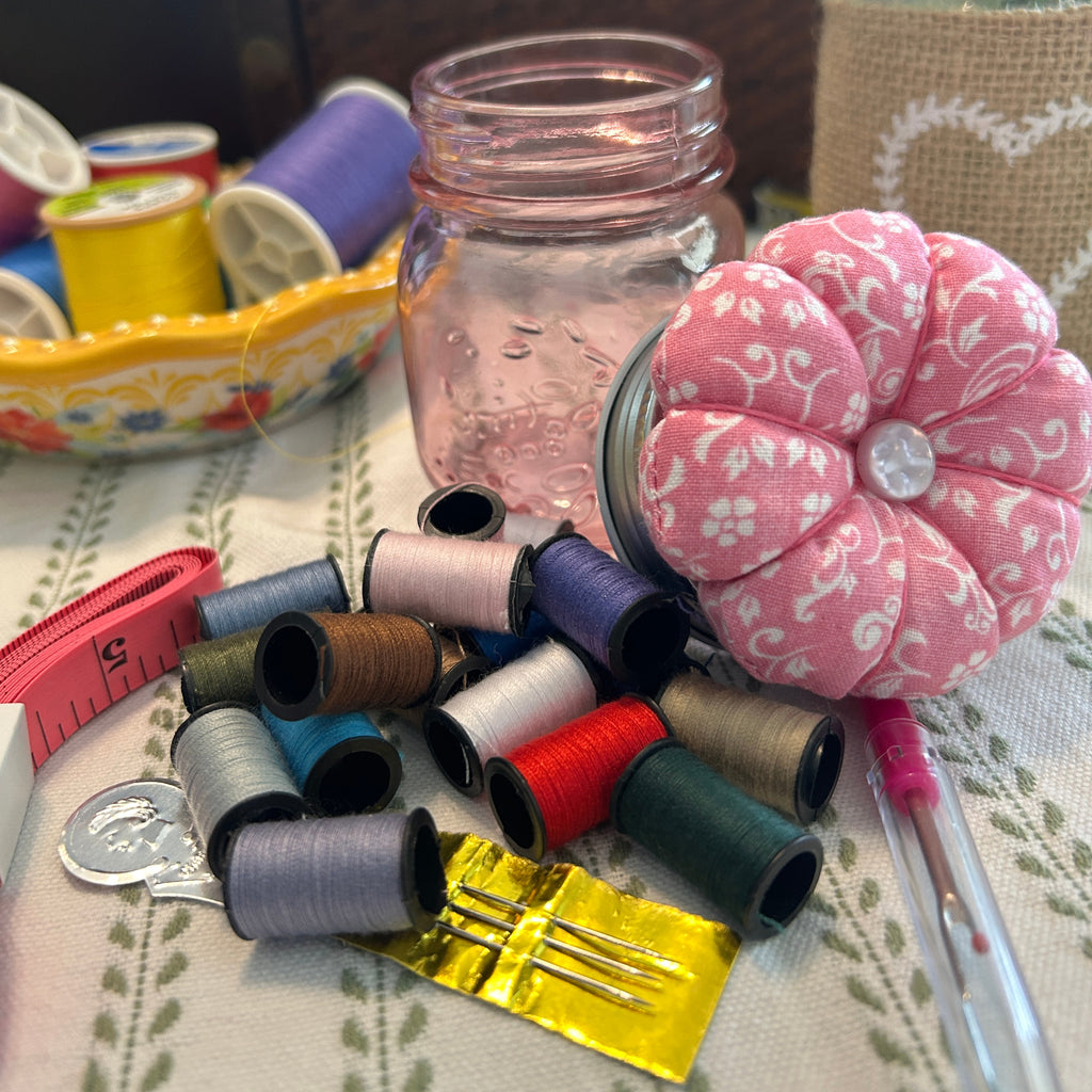 Tiny Pink Mason Jar Sewing Kit