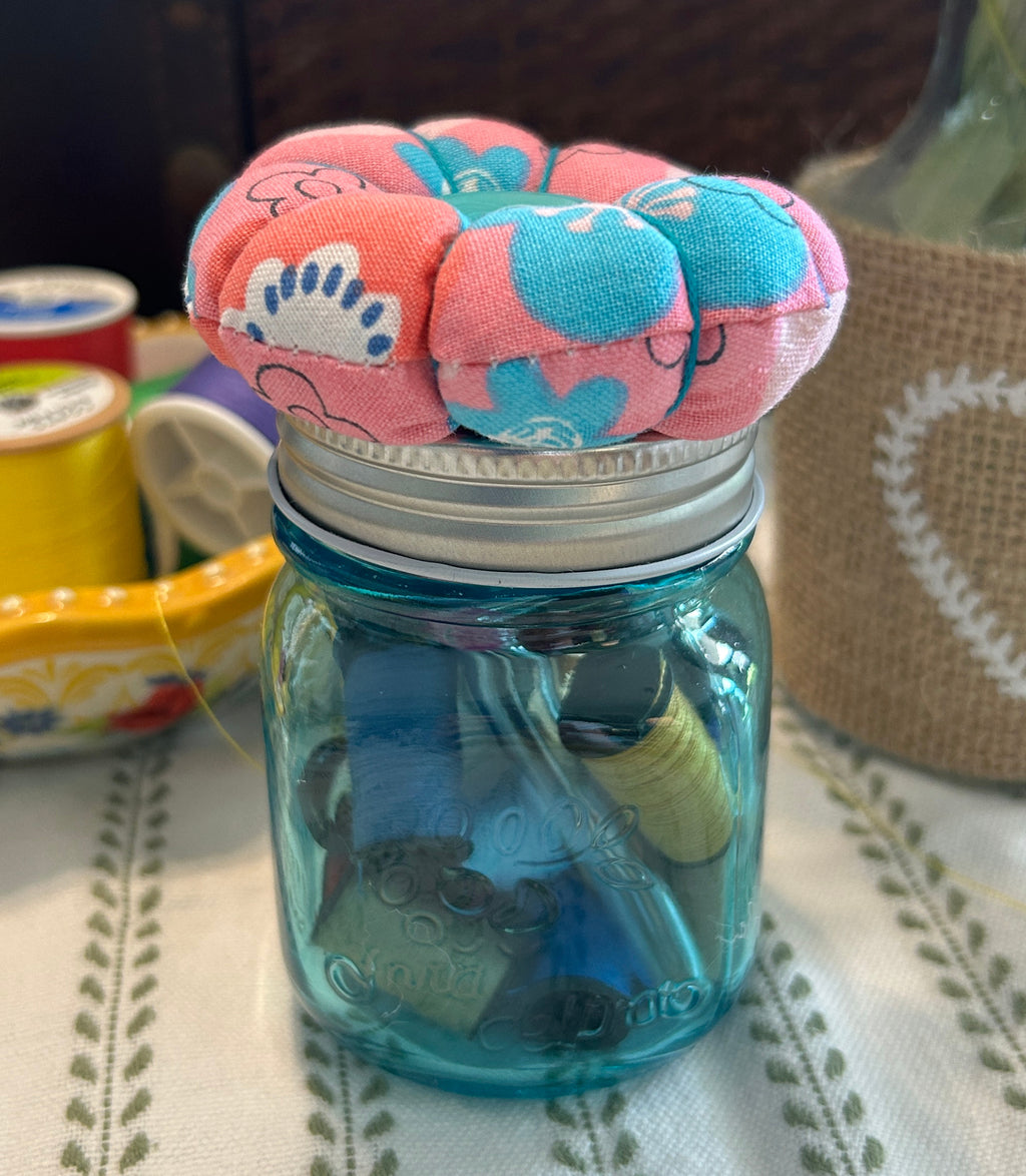 Tiny Turquoise Mason Jar Sewing Kit