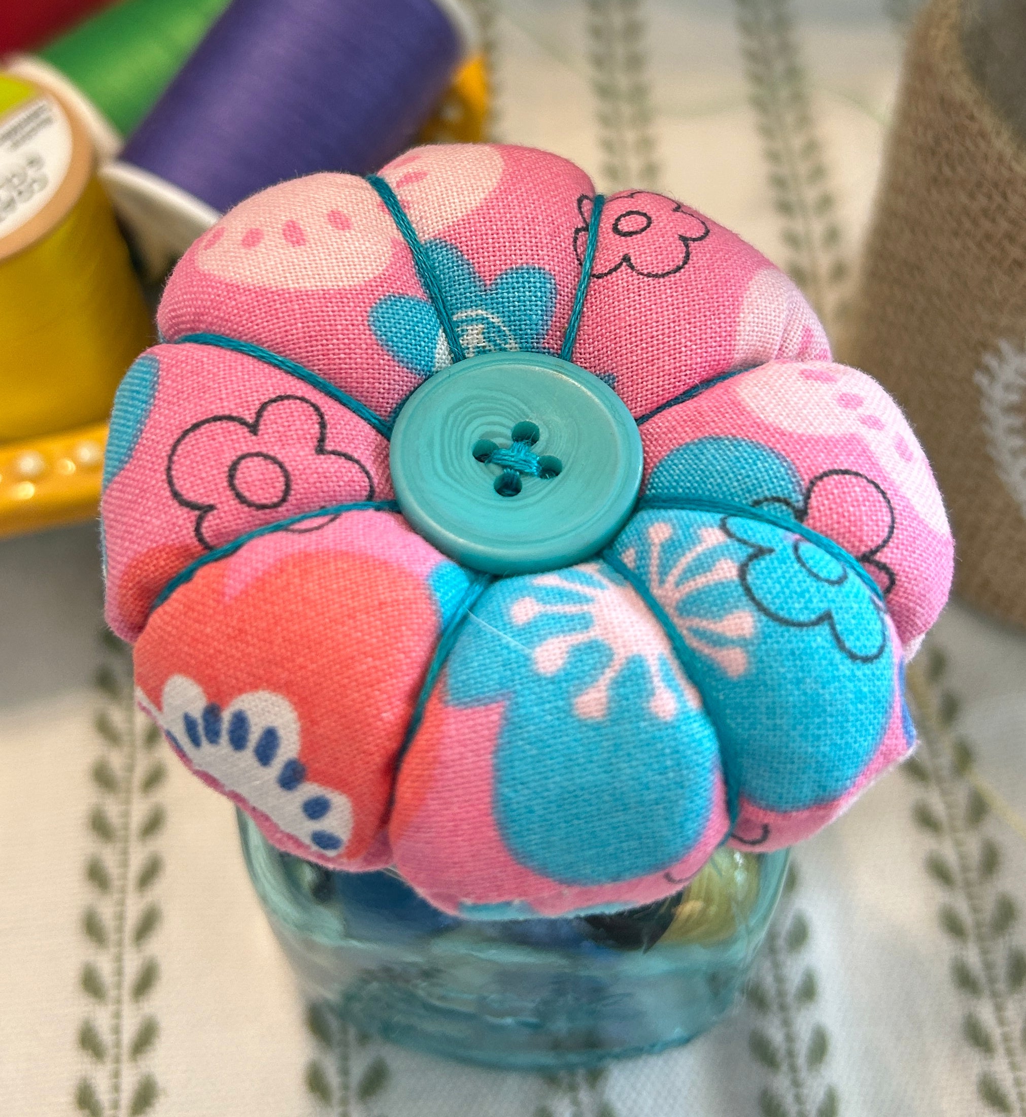 Tiny Turquoise Mason Jar Sewing Kit