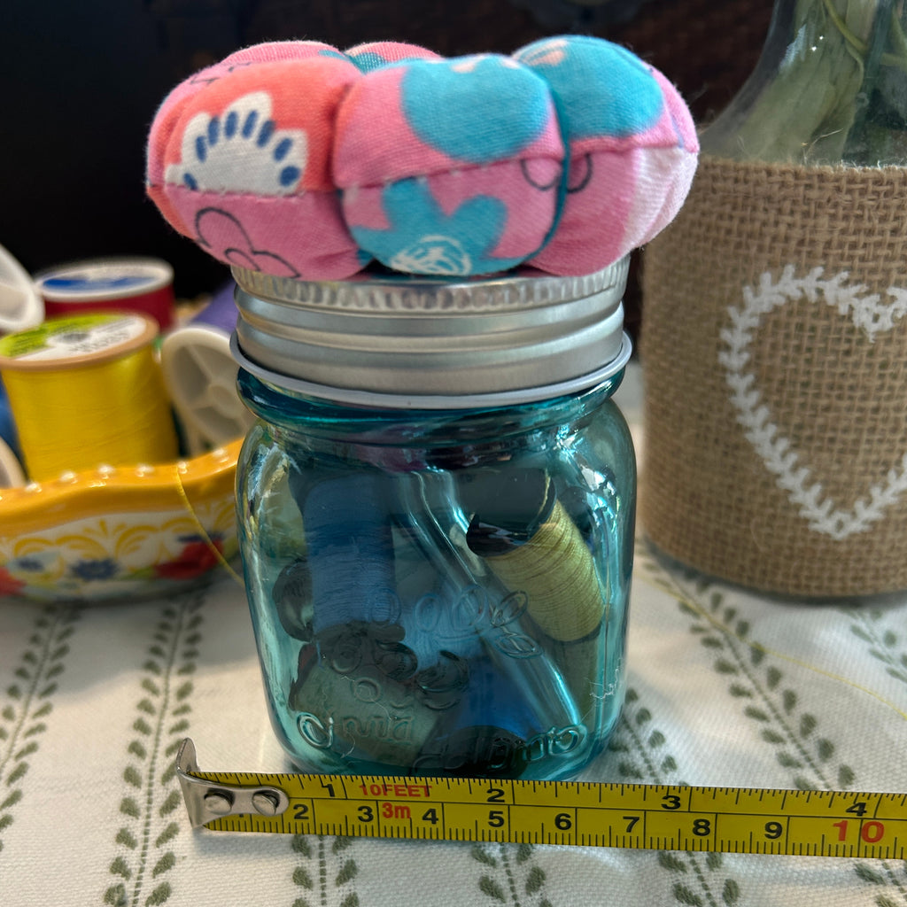 Tiny Turquoise Mason Jar Sewing Kit