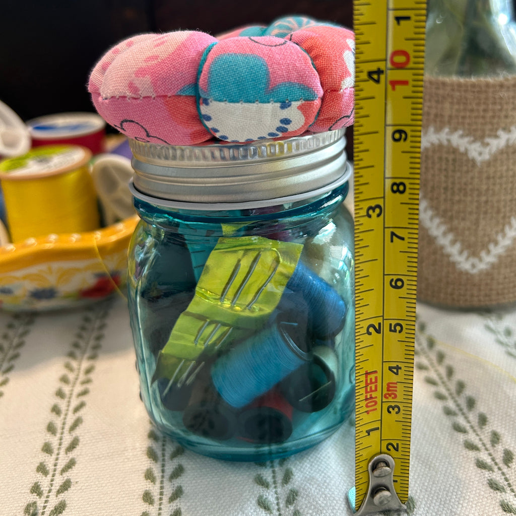 Tiny Turquoise Mason Jar Sewing Kit