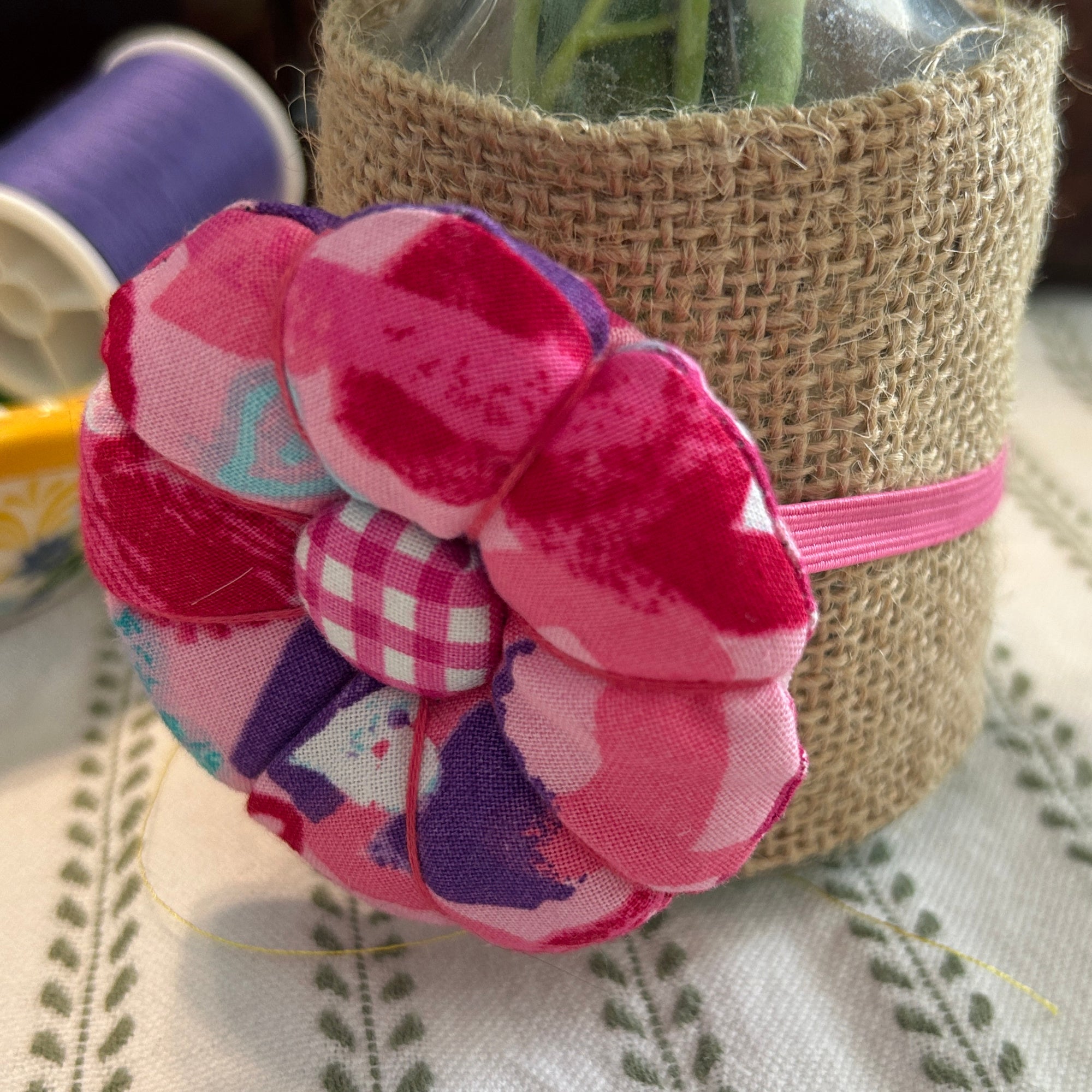 Wristlet Pink, Purple, Teal Hearts Pin Cushion
